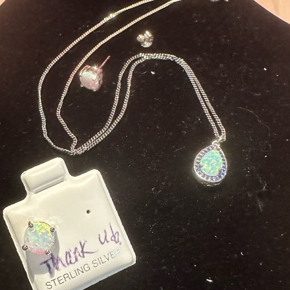 Sterling Silver Teardrop Opal Pendant with amethyst accents stones .  NWOT - Picture 13 of 14